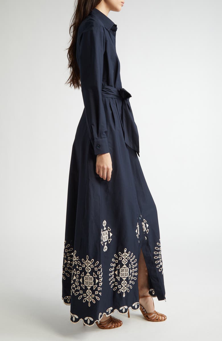 Eleventy Embroidered Long Sleeve Stretch Poplin Shirtdress, Alternate, color,