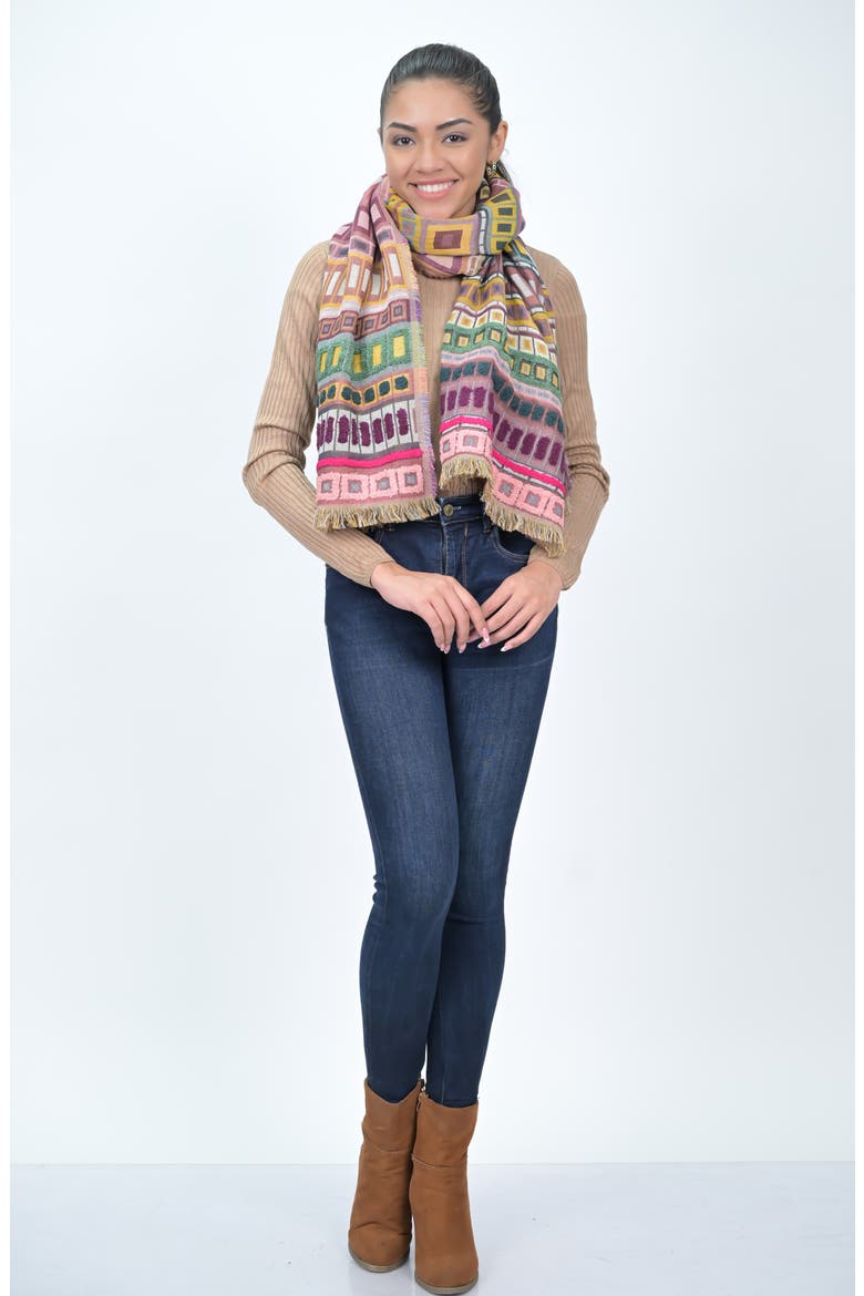 Embroidered Cotton & Wool Fringe Scarf, Alternate, color, MOSS GREEN