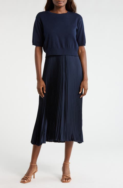 Sweater & Pleated Skirt Two-Piece Set