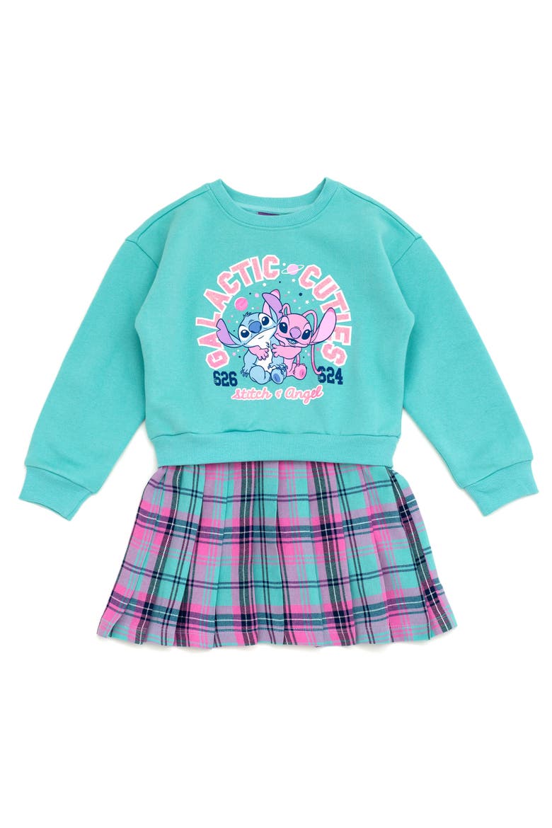 Lilo & Stitch Fleece Plaid Dress, Main, color, Stitch Angel Aqua