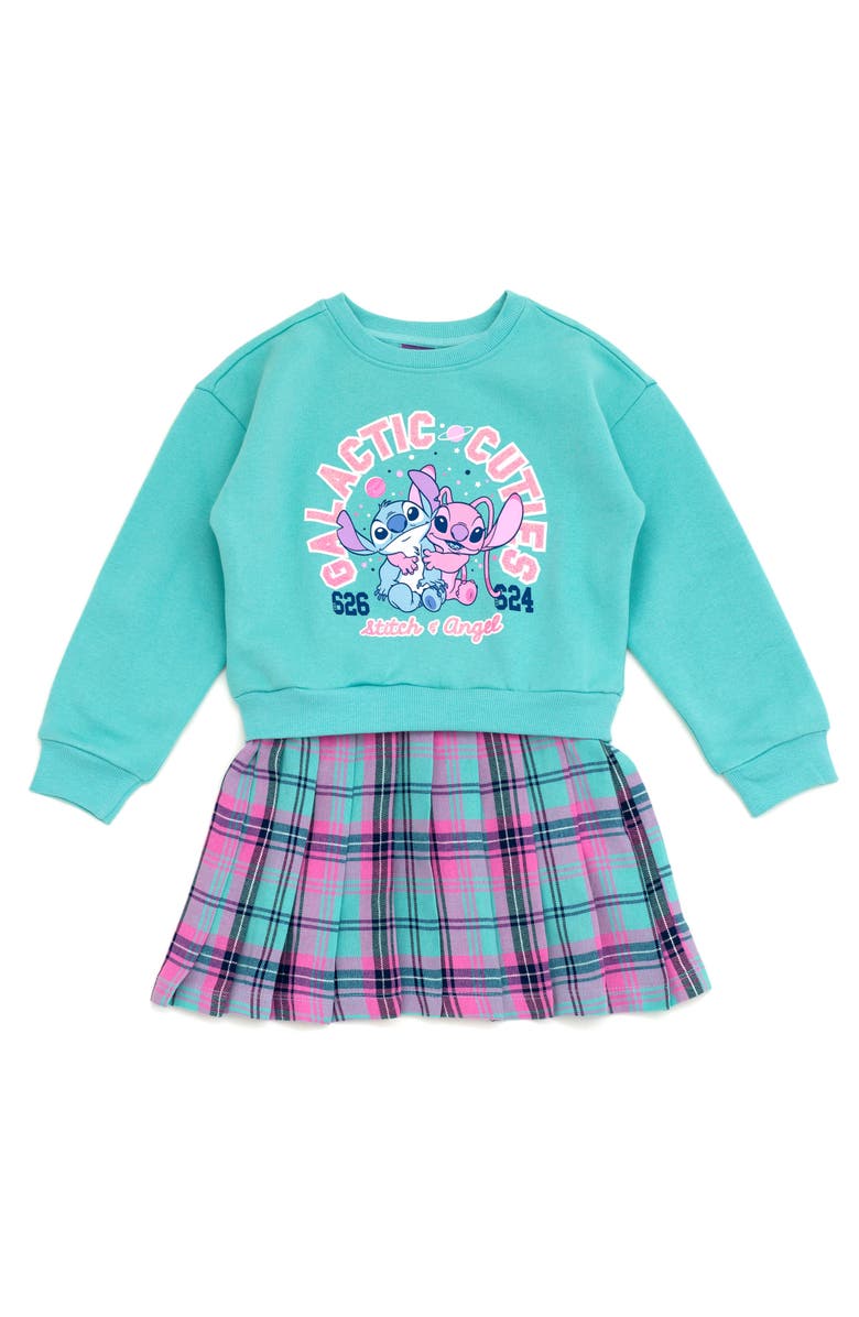 Disney Lilo & Stitch Fleece Plaid Dress, Main, color, Stitch Angel Aqua