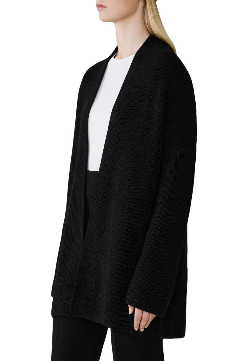 Rib Open Front Cardigan, Alternate, color, BLACK