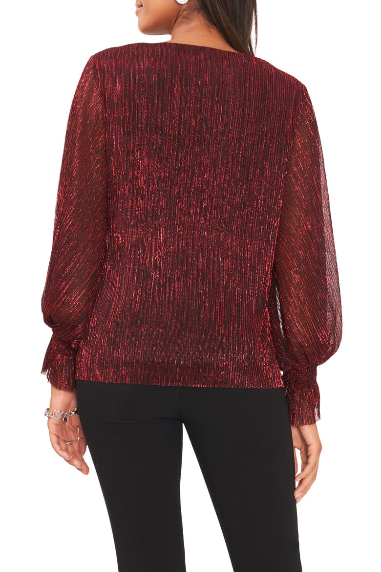 Smocked Cuff Metallic Top, Alternate, color, RED