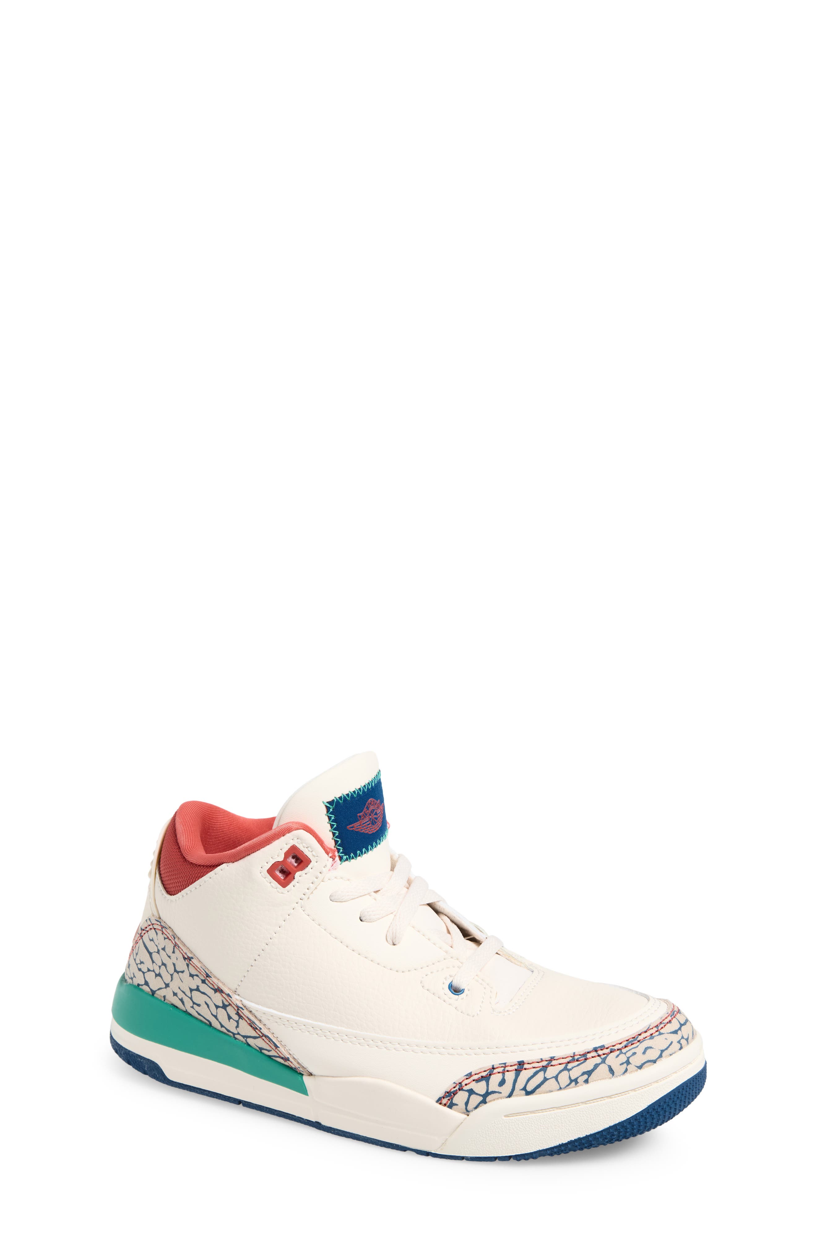 Kids' Air Jordan 3 Retro Sneaker, Main, color, CHALK/ TRACK RED/ BLUE/ GREEN