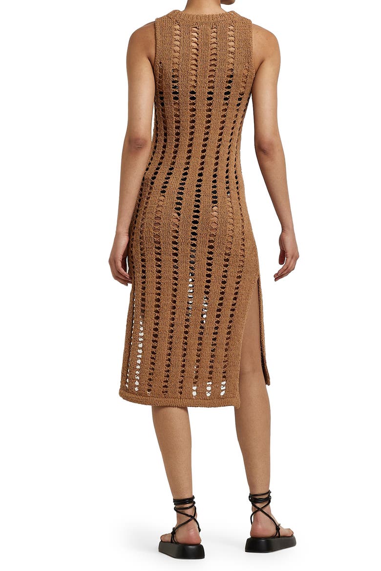 Ladder Stitch Sleeveless Cotton Crochet Knit Dress, Alternate, color, BROWN