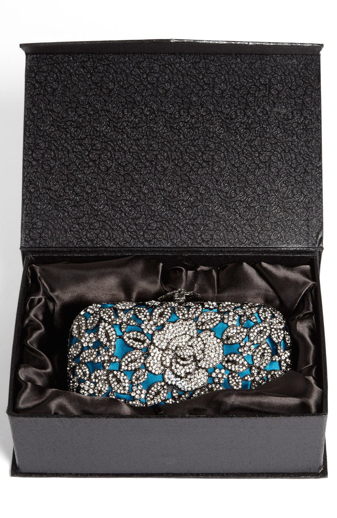Natasha Couture Crystal Caged Floral Clutch, Alternate, color, TEAL