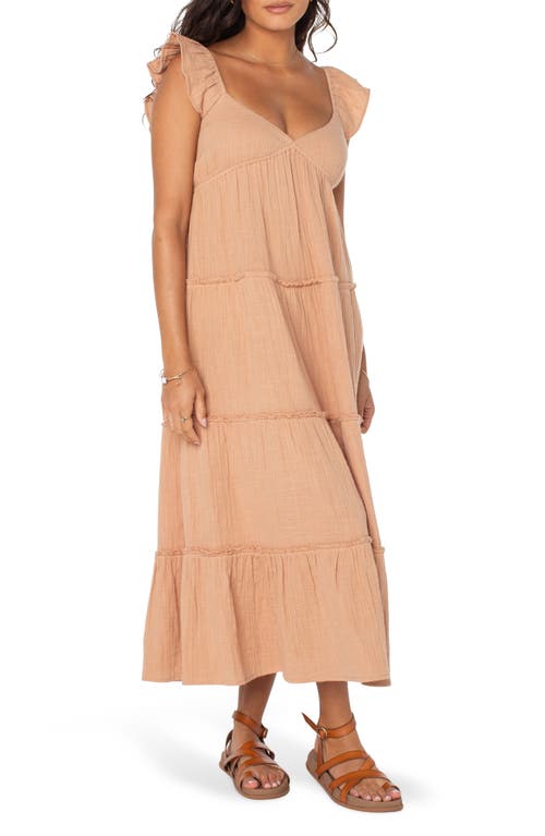 Roxy Palmy Days Tiered Cotton Midi Dress In Praline Solid Stamp