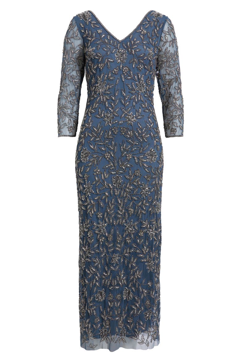 Floral Beaded Sheath Gown, Alternate, color, GREY