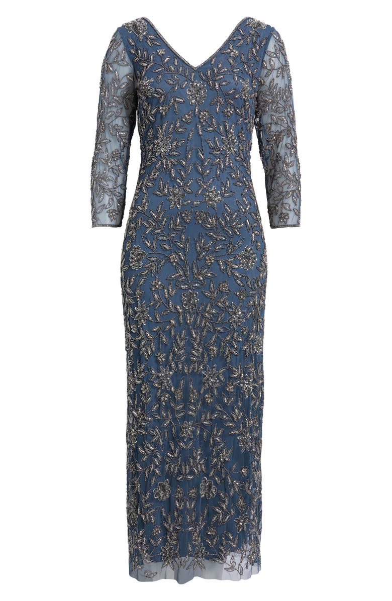 Pisarro Nights Floral Beaded Sheath Gown, Alternate, color, Grey