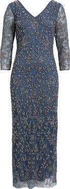 Pisarro Nights Floral Beaded Sheath Gown