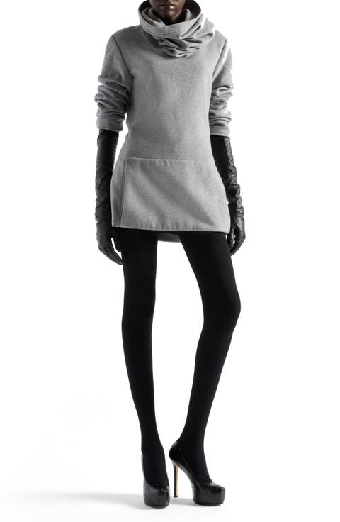Ruched High Neck Wool Blend Minidress