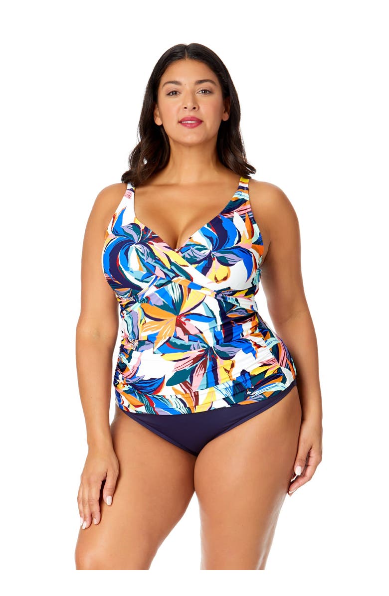 Anne Cole Plus Women's Plus Riviera Floral Hidden Underwire Drape Front Tankini Swim Top, Main, color, Riviera Floral