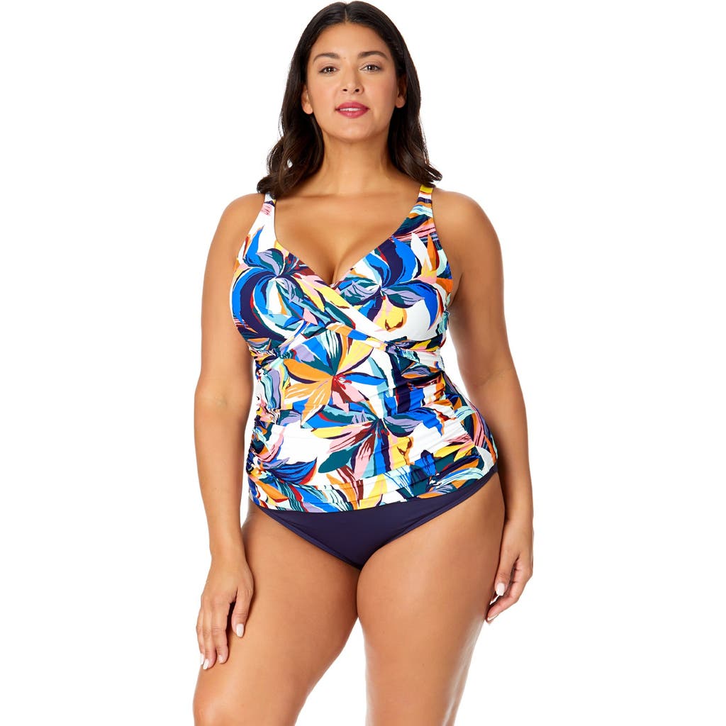 Anne Cole Plus Plus Riviera Floral Hidden Underwire Drape Front Tankini Swim Top In Riviera Floral