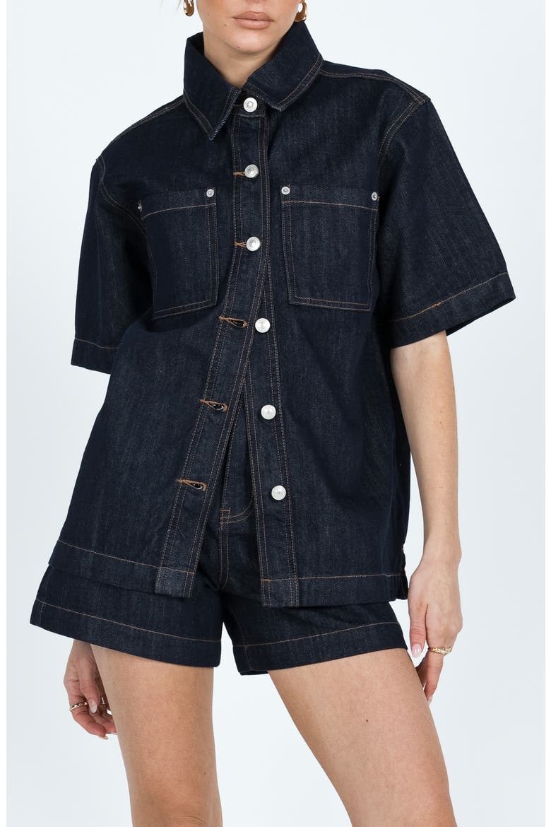 Whitaker Short Sleeve Denim Shacket, Main, color, BLUE