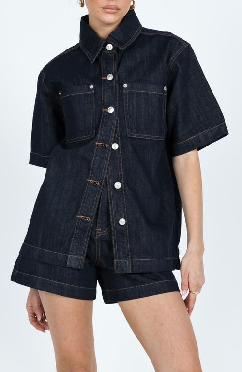 Princess Polly Whitaker Short Sleeve Denim Shacket In Blue