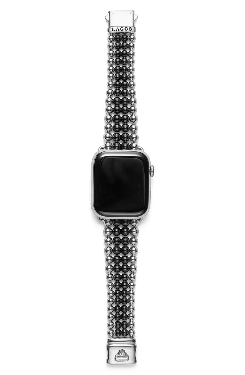 LAGOS Smart Caviar Infinite Black Ceramic Apple Watch<sup>®</sup> Watchband, Alternate, color, Black/ Silver
