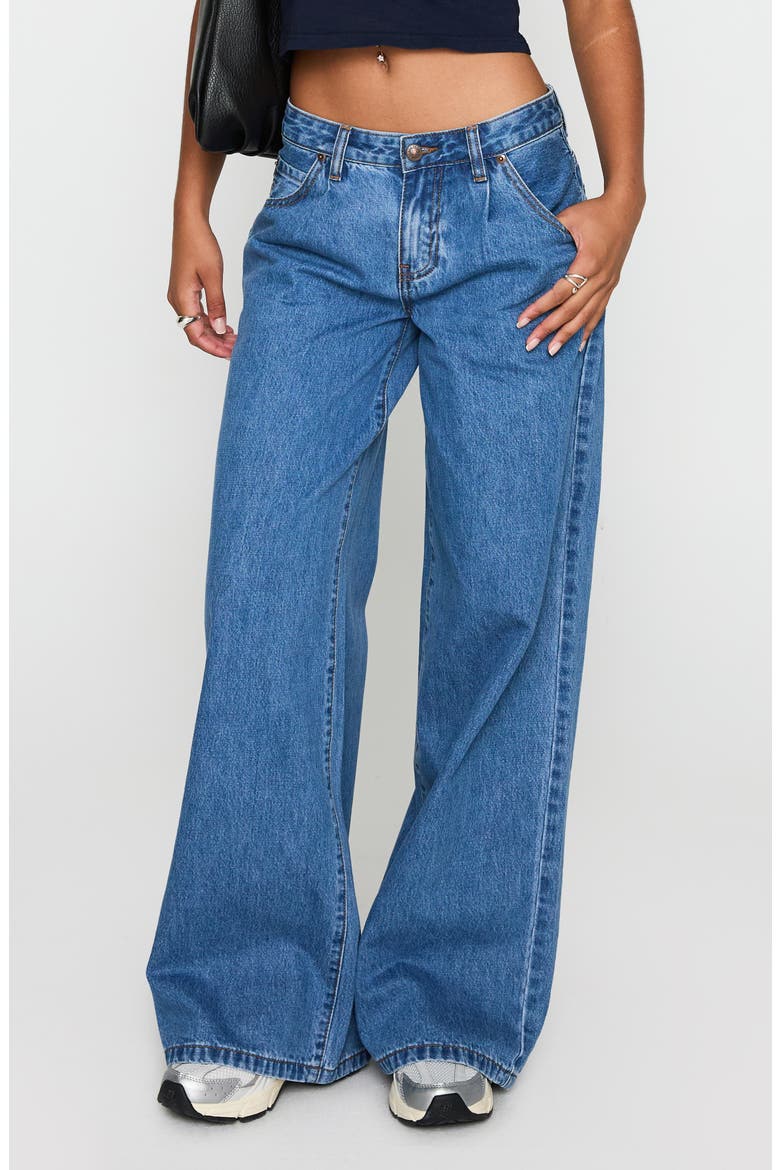 Supercut Pleated Wide Leg Jeans, Main, color, MID BLUE