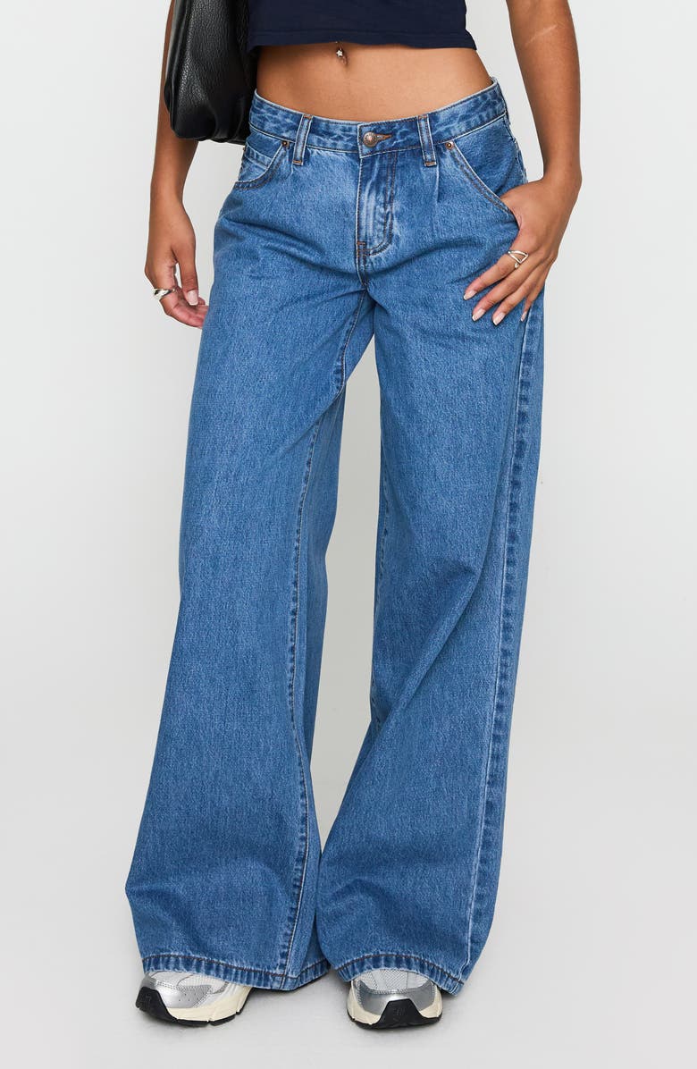 Princess Polly Supercut Pleated Wide Leg Jeans, Main, color, Mid Blue