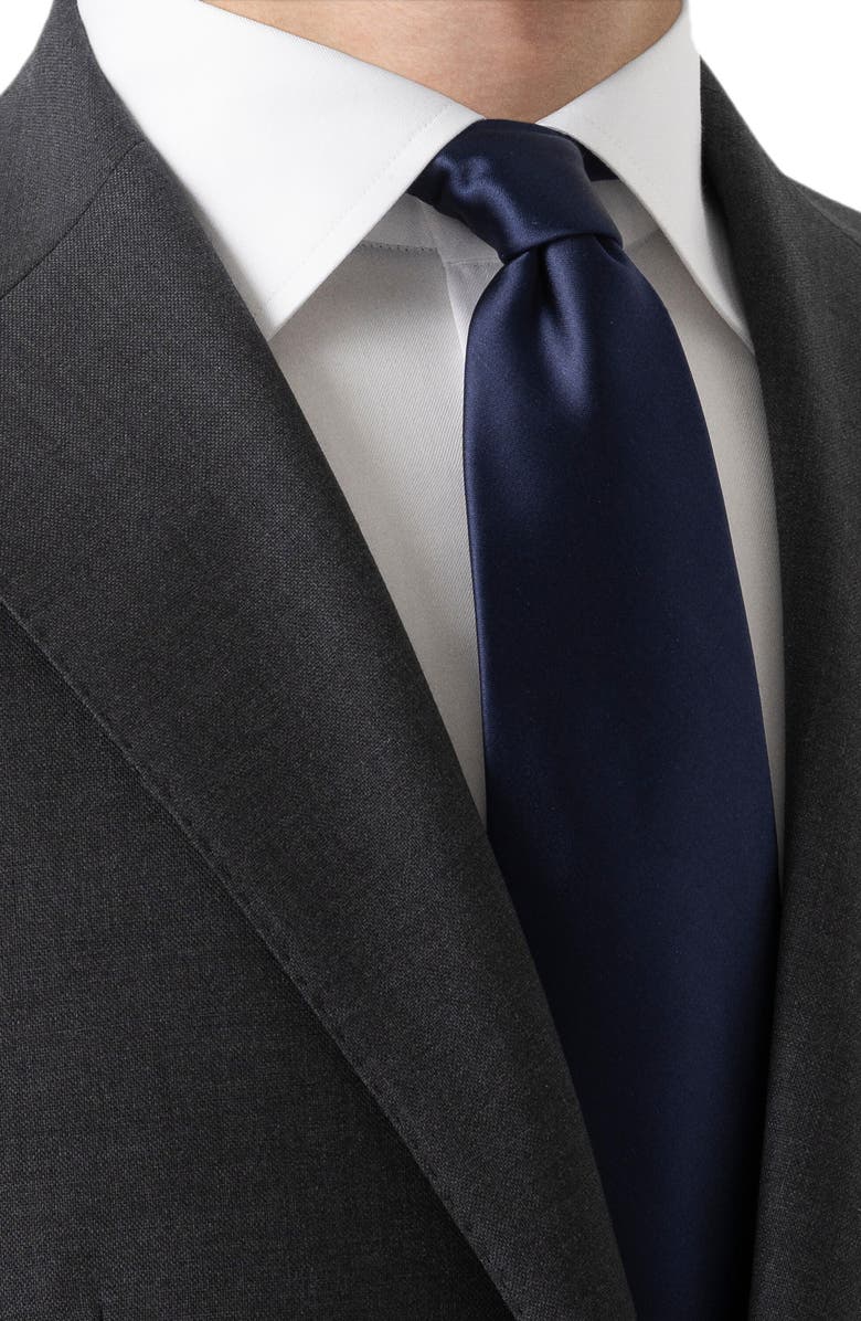Eton Solid Navy Silk Tie, Alternate, color, Navy
