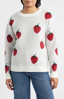 Bobeau Strawberry Jacquard Sweater