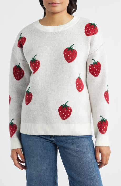Bobeau Strawberry Jacquard Sweater