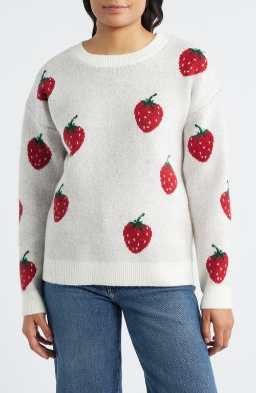 Bobeau Strawberry Jacquard Sweater In Multi