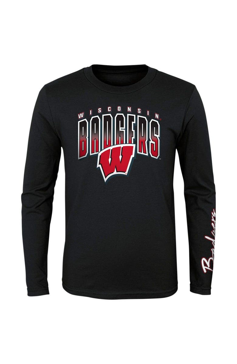 Outerstuff Preschool Black/Red Wisconsin Badgers Fan Wave Short & Long Sleeve T-Shirt Combo Pack, Alternate, color, Black