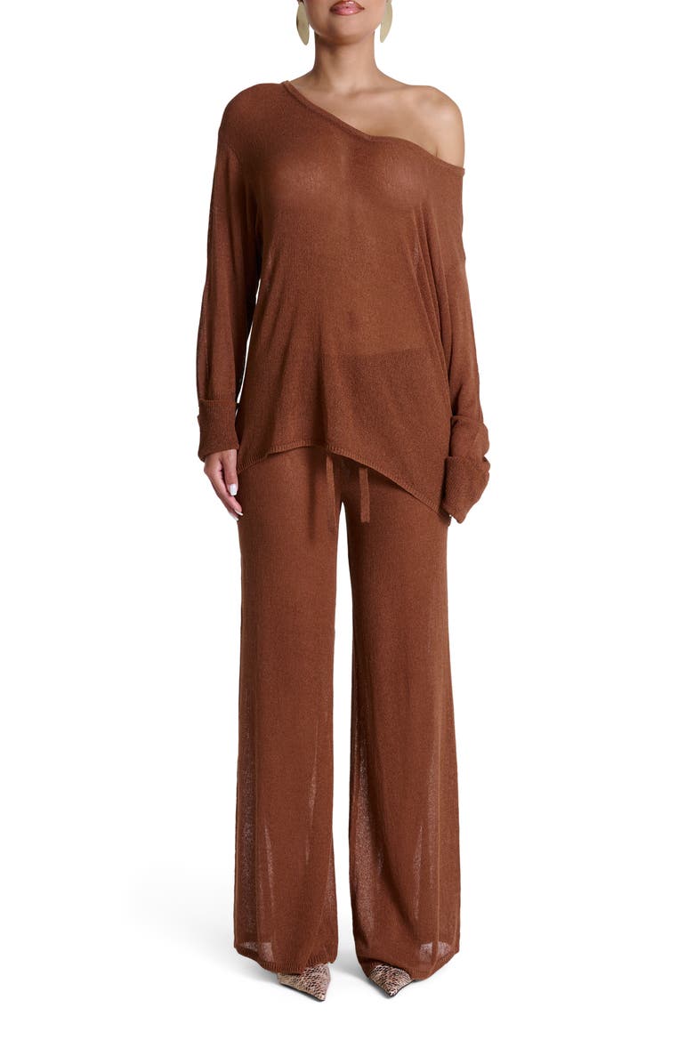 Naked Wardrobe Oversize Wide Leg Knit Pants, Alternate, color, Pecan Brown