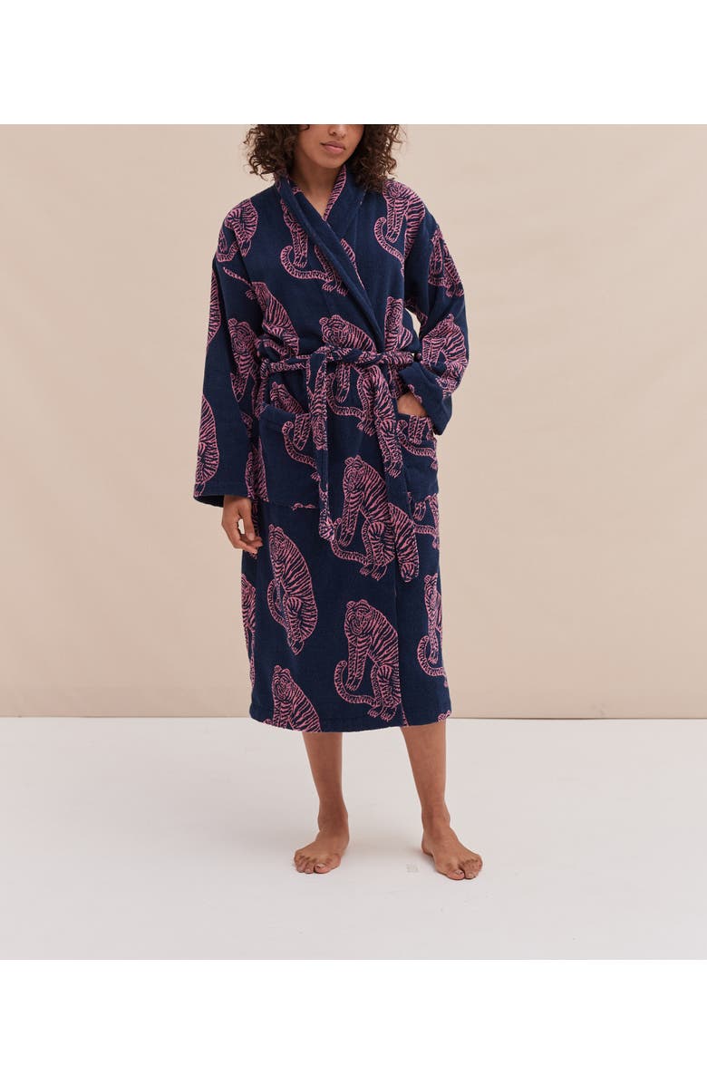 Desmond & Dempsey Unisex Towel Robe, Main, color, Tiger Navy/Pink