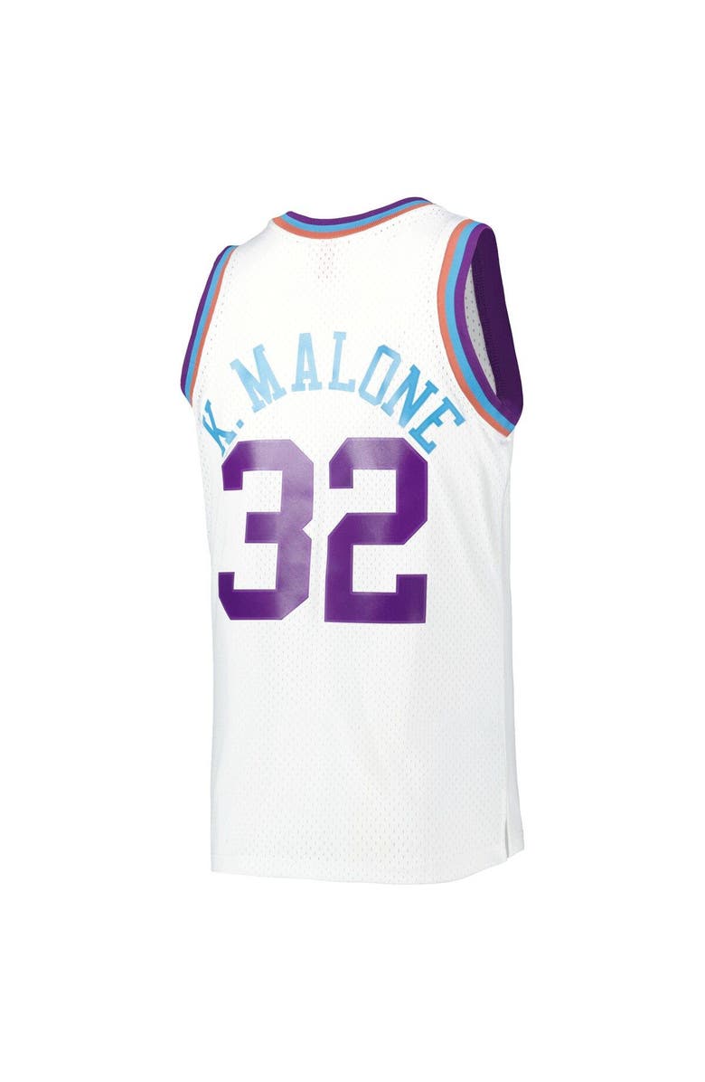 Mitchell & Ness Men's Mitchell & Ness Karl Malone White Utah Jazz 1991/92 Hardwood Classics Reload 3.0 Swingman Jersey, Alternate, color,