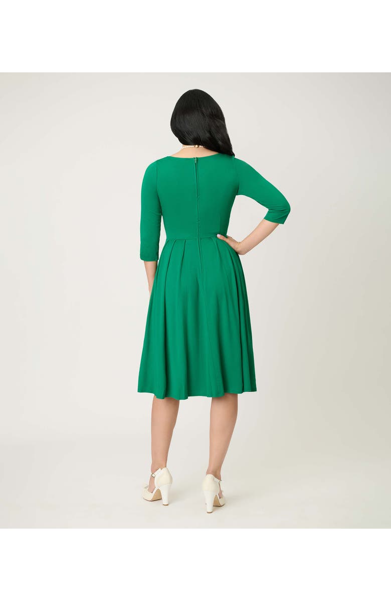 Unique Vintage 1950s Front Twist Swing Dress, Alternate, color, Solid Green