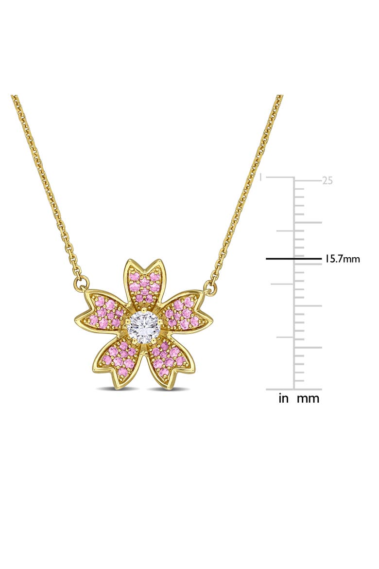 Lab Grown Diamond & Pink Sapphire Flower Necklace, Alternate, color, Yellow Gold