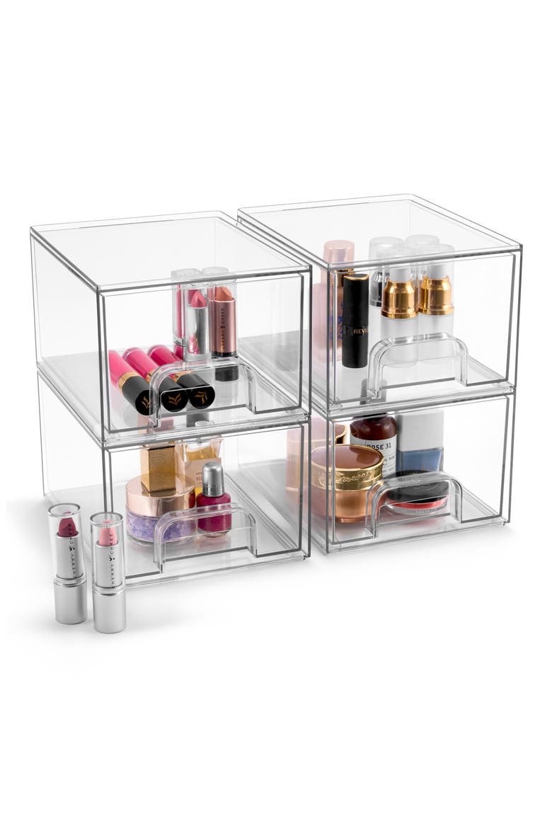 4-Pack Stackable Clear Storage Bins, Alternate, color, CLEAR