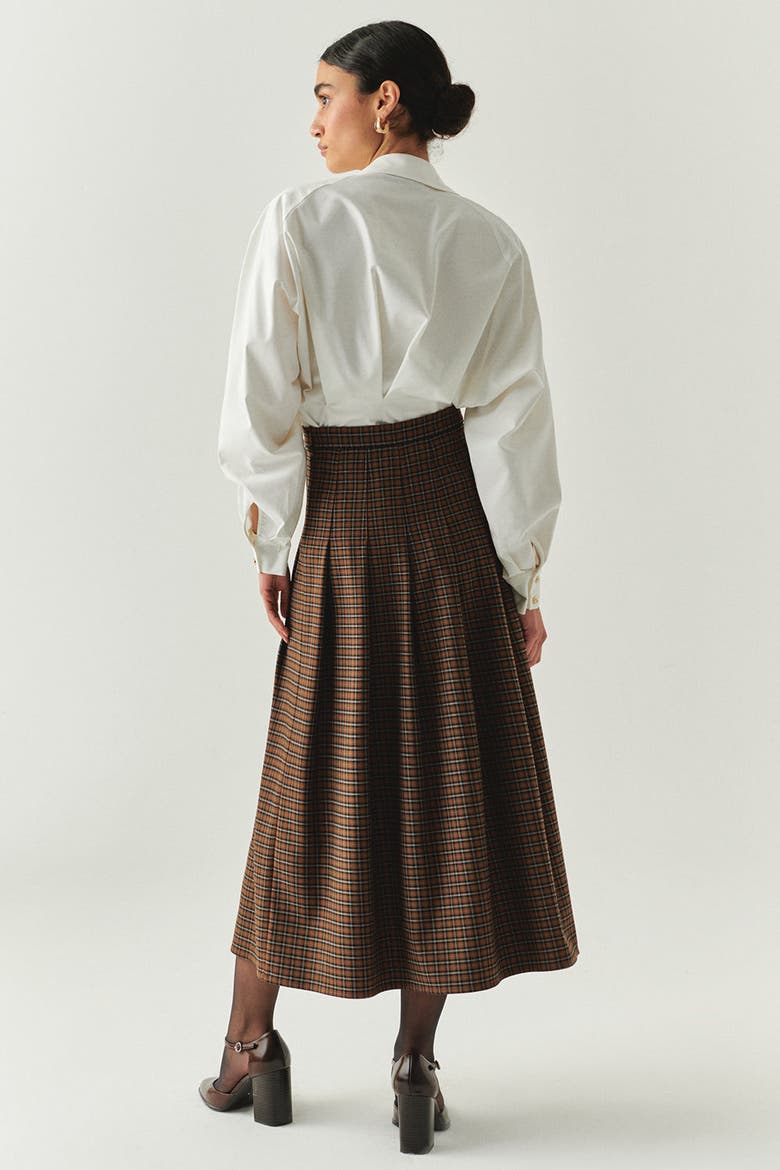 Zayla Checked Midi Skirt, Alternate, color, Brown