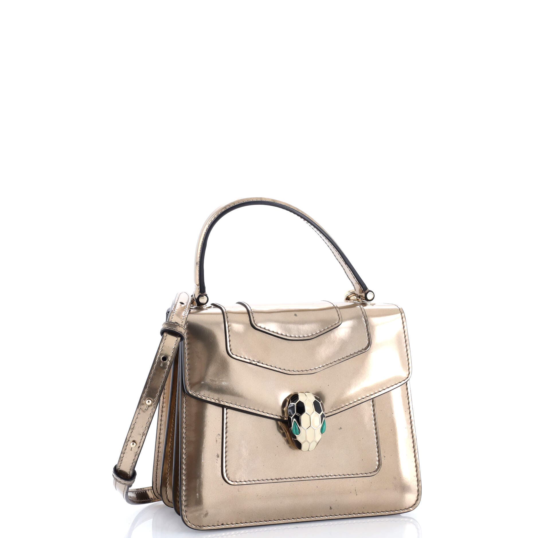 Serpenti Top Handle Bag Patent Small, Alternate, color, Metallic Silver