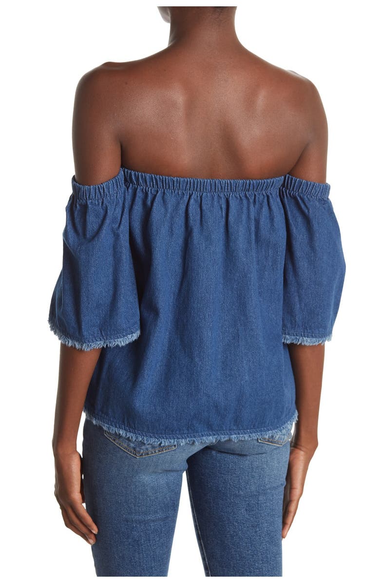 J.O.A. Off the Shoulder Cotton Denim Top, Main, color,