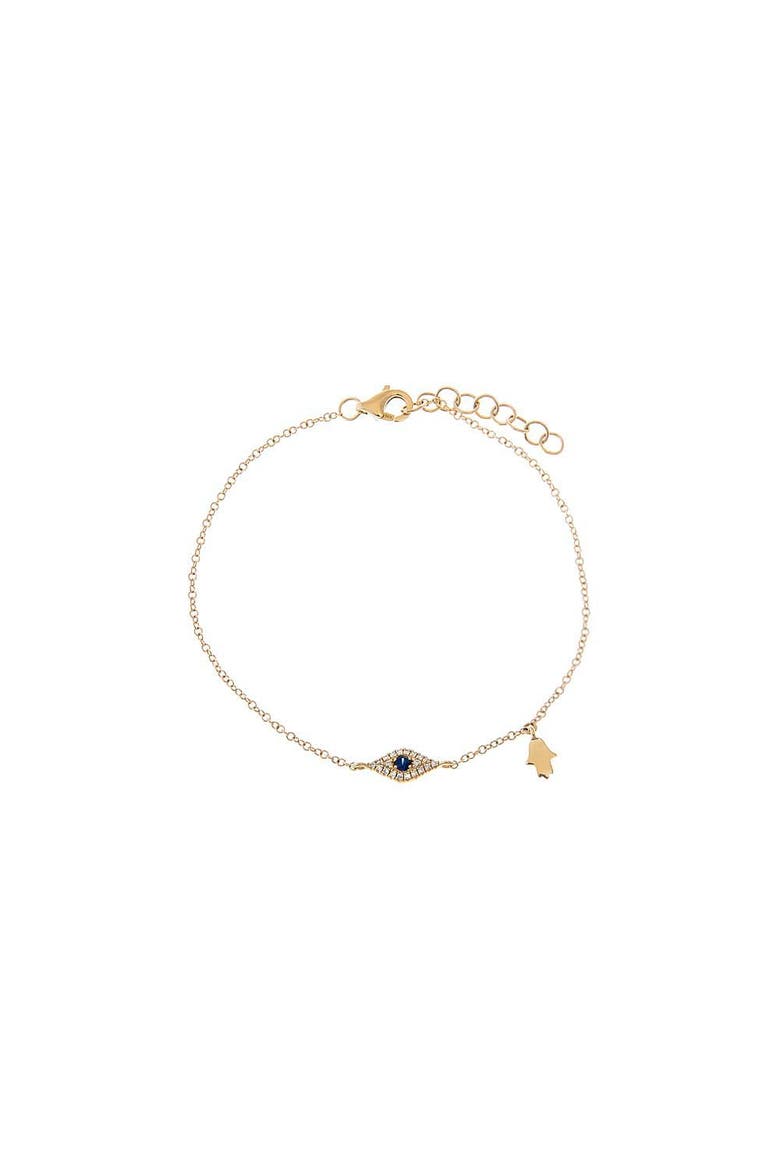Diamond Pave X Sapphire Blue Evil Eye Charm Bracelet 14K, Main, color, 14K Gold