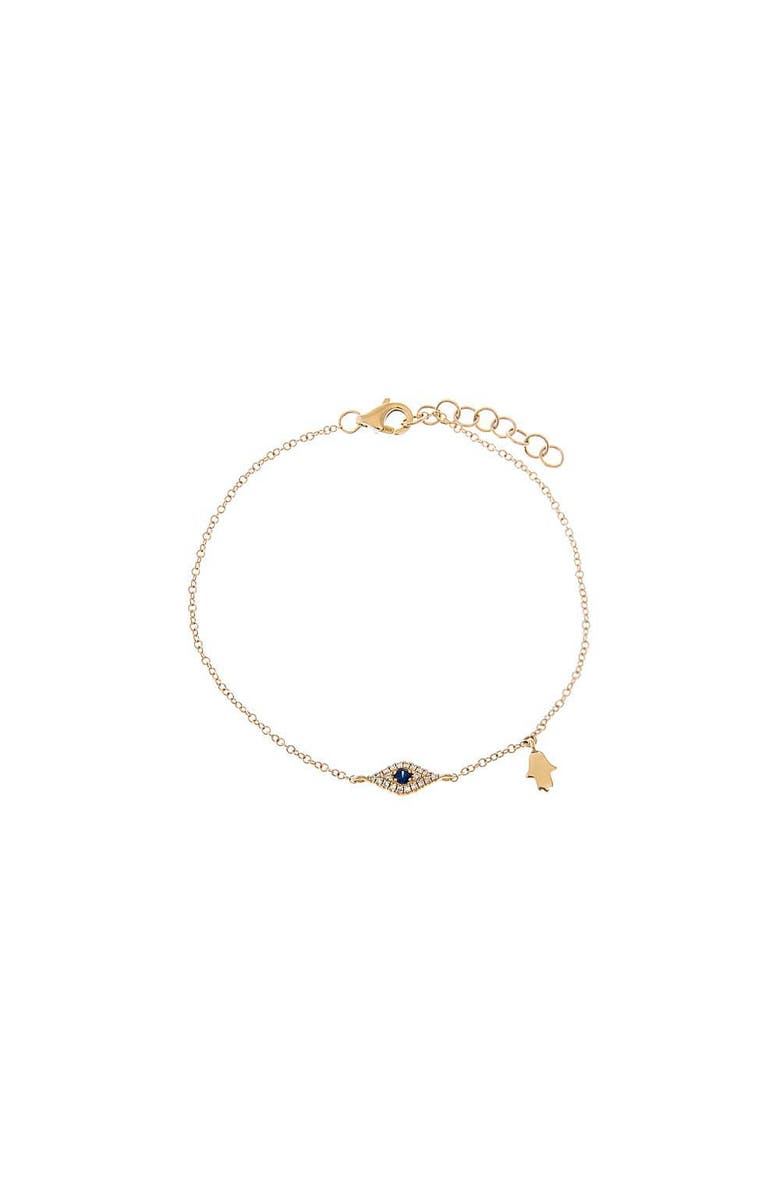 BY ADINA EDEN Diamond Pave X Sapphire Blue Evil Eye Charm Bracelet 14K, Main, color, 14K Gold