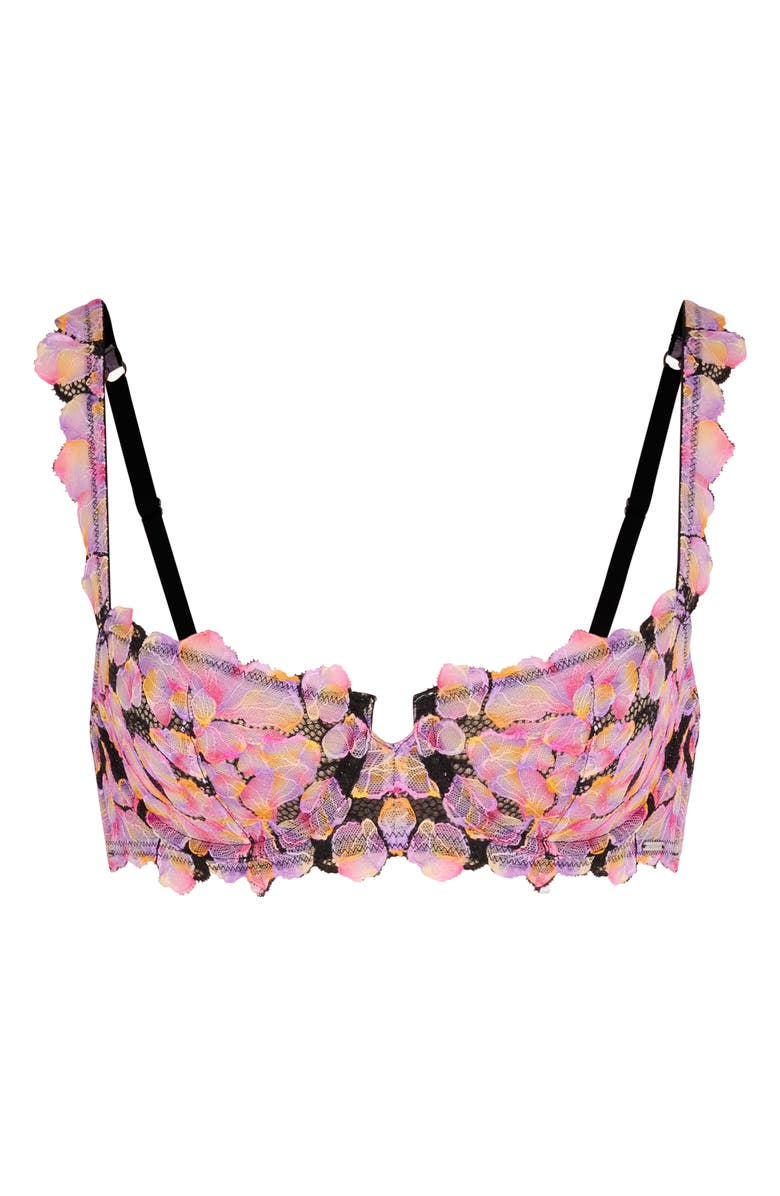 SAVAGE X FENTY Sun Tide Floral Lace Unlined Balconette Bra, Alternate, color, Black Caviar