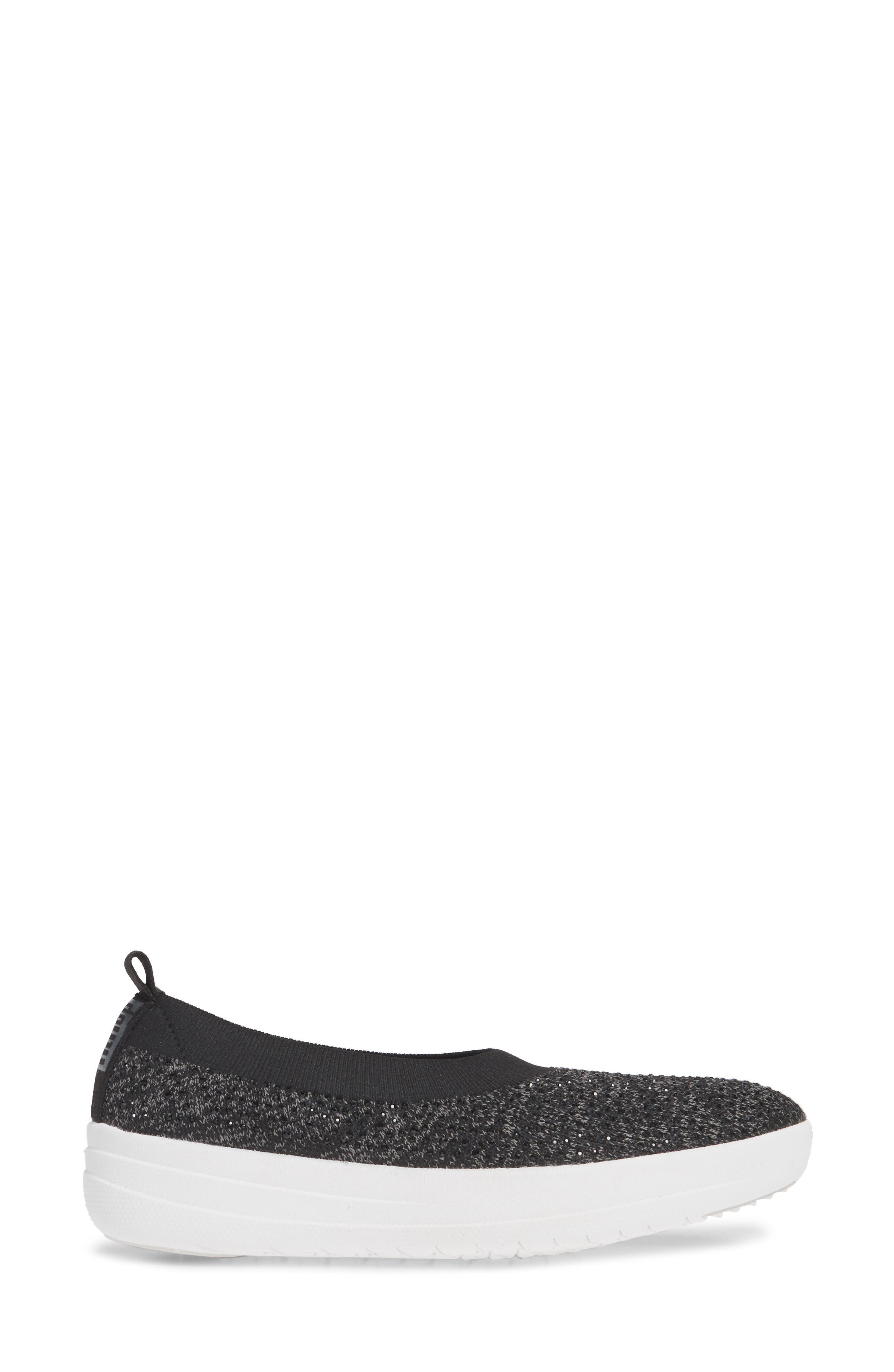FitFlop Uberknit<sup>™</sup> Crystal Ballerina Slip-On Sneaker, Alternate, color, Black/Soft Grey