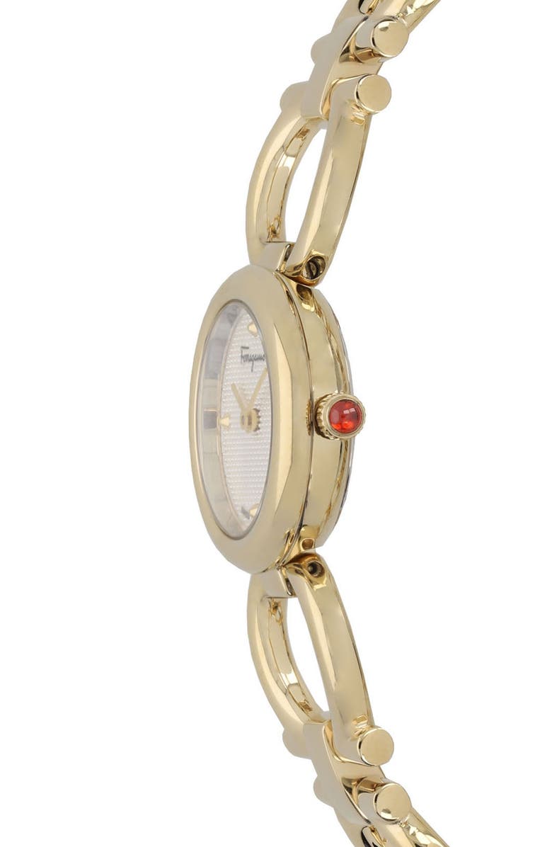 FERRAGAMO Double Gancini Bracelet Watch, 22.5mm, Alternate, color, Yellow Gold/White