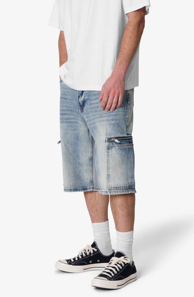 mnml Zip Pocket Oversize Denim Shorts, Alternate, color, Light Blue