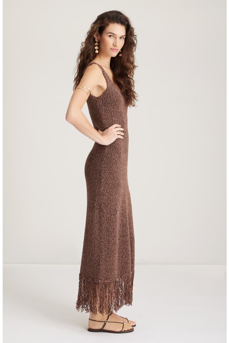 Fringe Maxi Sweater Dress, Alternate, color, BROWN COFFEE- BROWN NUT MARL