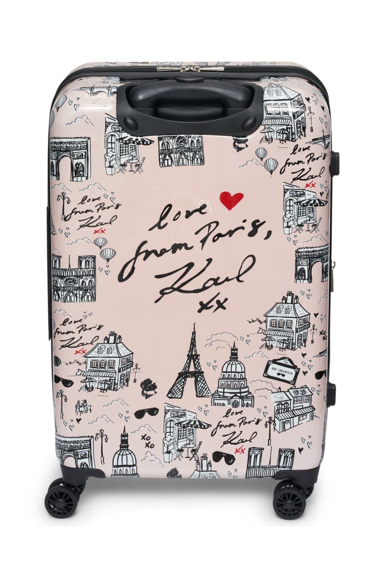 Karl in Paris Upright Suitcase, Alternate, color, Pink/Black