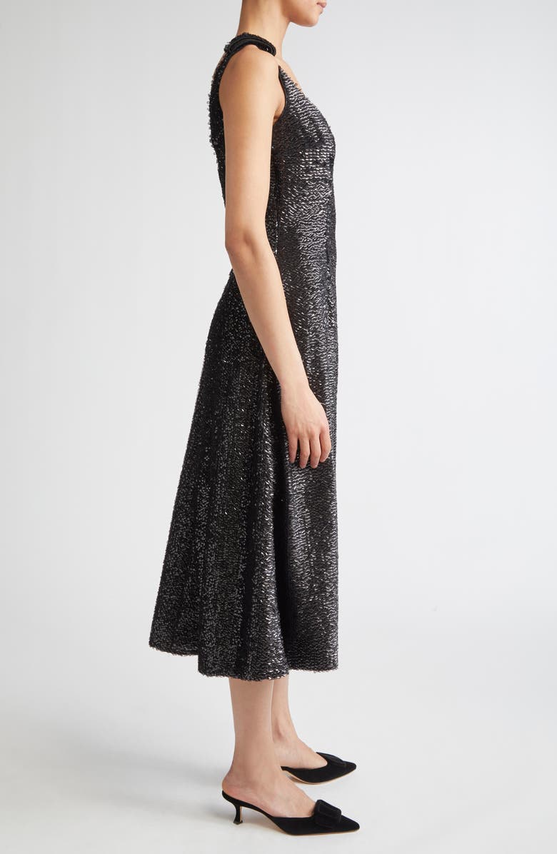 Emilia Wickstead Tippini Textured Sequin Sleeveless Midi Evening Dress, Alternate, color, Black