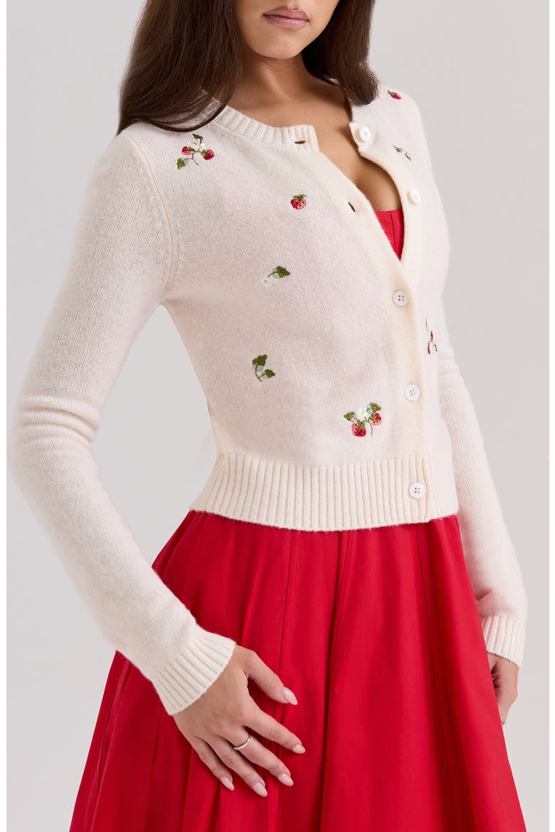 Evalina Embroidered Wool Cardigan, Alternate, color, CREAM