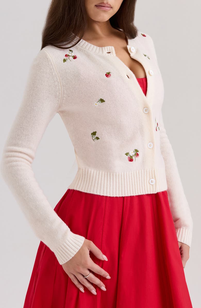 HOUSE OF CB Evalina Embroidered Wool Cardigan, Alternate, color, Cream