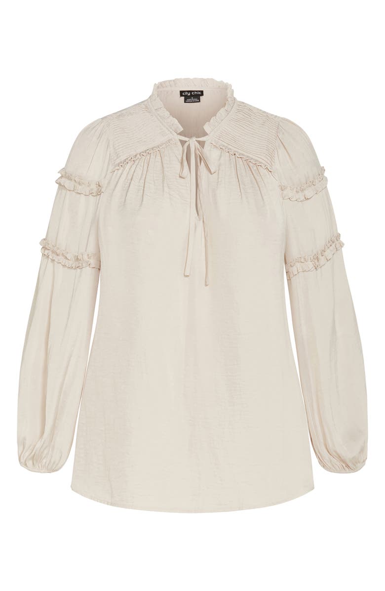 City Chic Ruffle Puff Sleeve<br />Peasant Blouse, Alternate, color, Porcelain