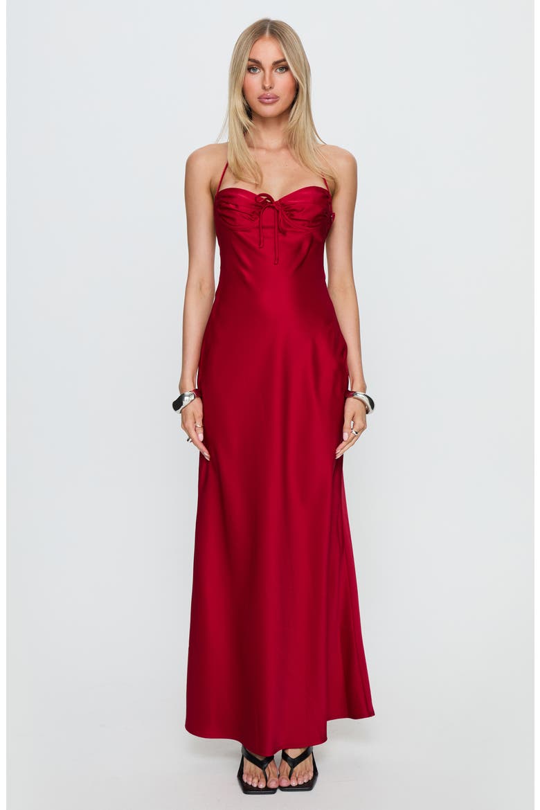 Costella Halter Satin Maxi Dress, Alternate, color, RED