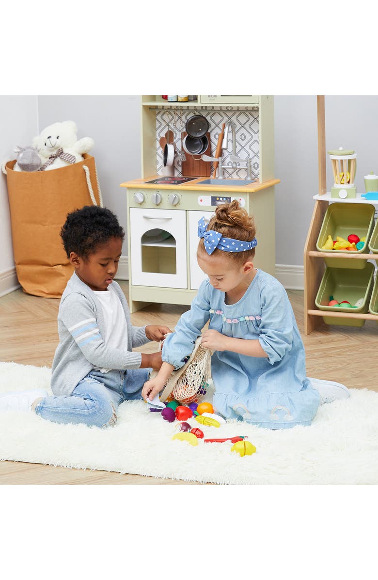 Teamson Kids Little Chef Frankfurt 21-Piece Wood Produce Shopping Bag Set, Alternate, color, Green